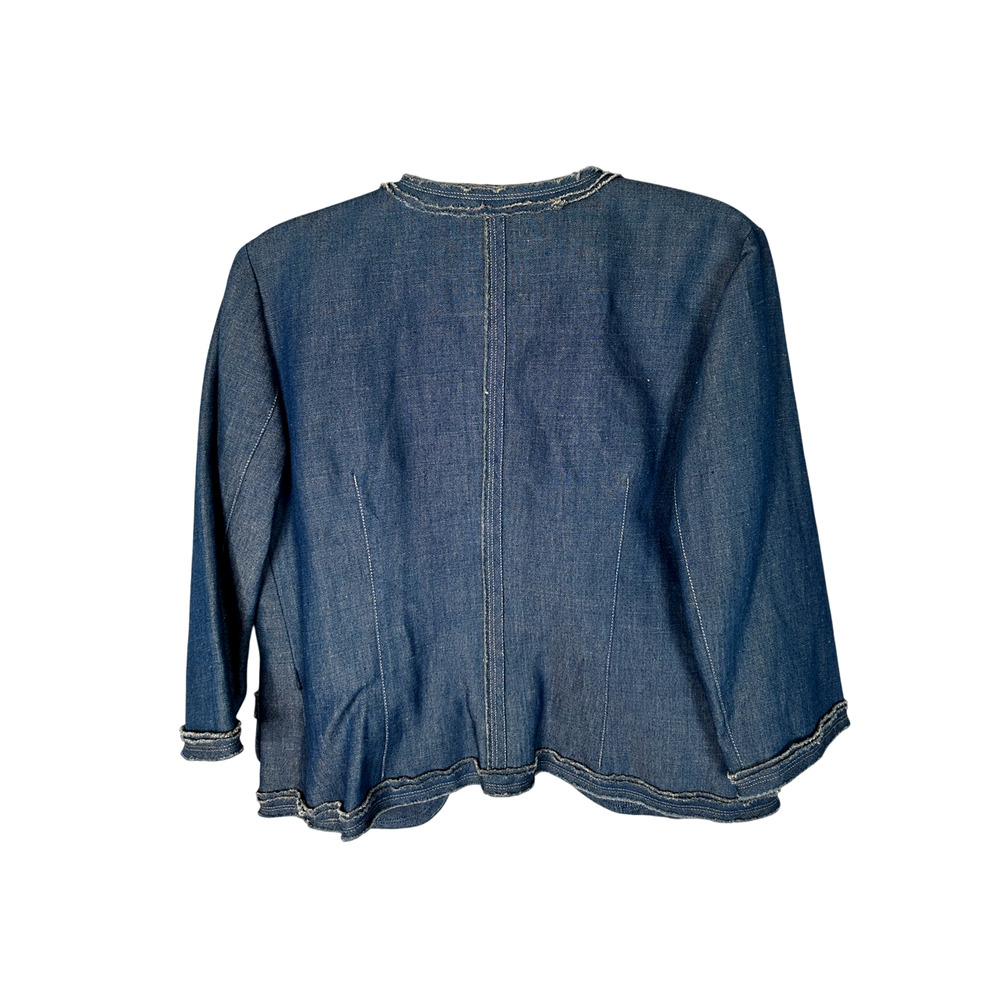 Neiman Marcus 10 Lida Baday Linen Denim 2 Piece Suit Set Jacket Skirt Flower Pin - Picture 5 of 15